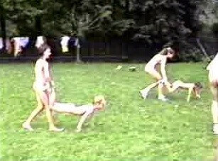 A nudist gathering at the stadium and sports - Naturism and nudism